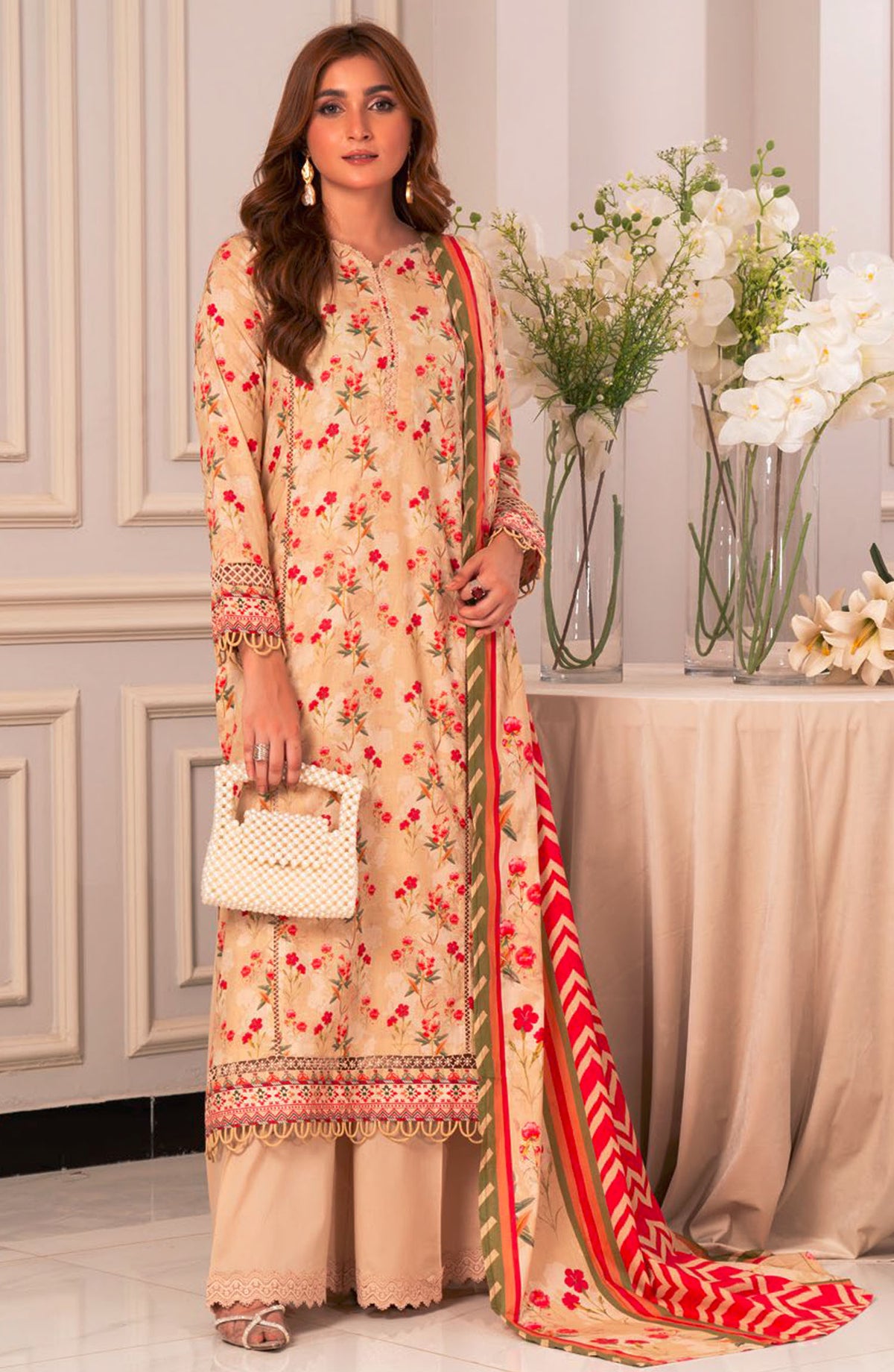 Lara by Johra Embroidered Lawn Unstitched 3 Piece Suit - JH-994 - JH25LPL - Cream - Summer Collection