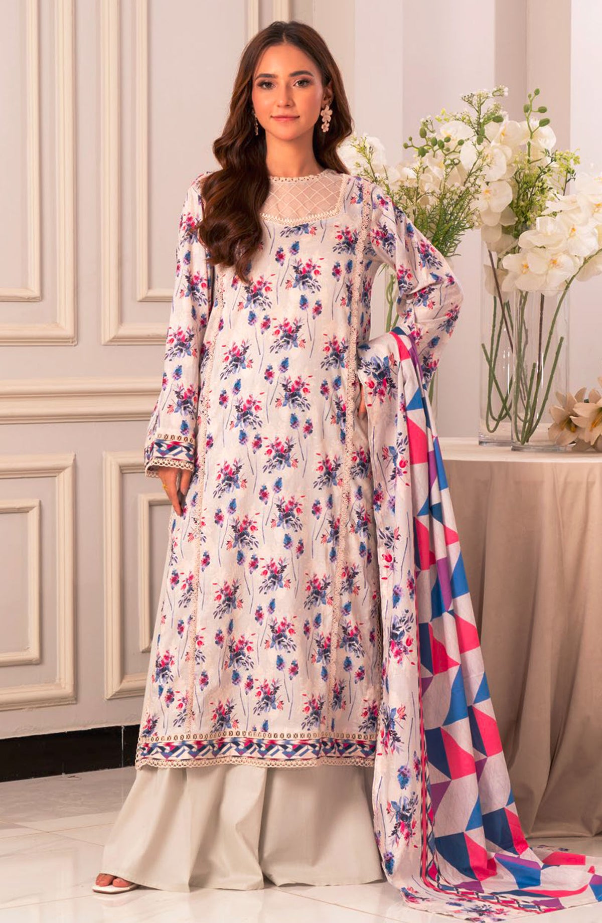 Lara by Johra Embroidered Lawn Unstitched 3 Piece Suit - JH-995 - JH25LPL - White - Summer Collection