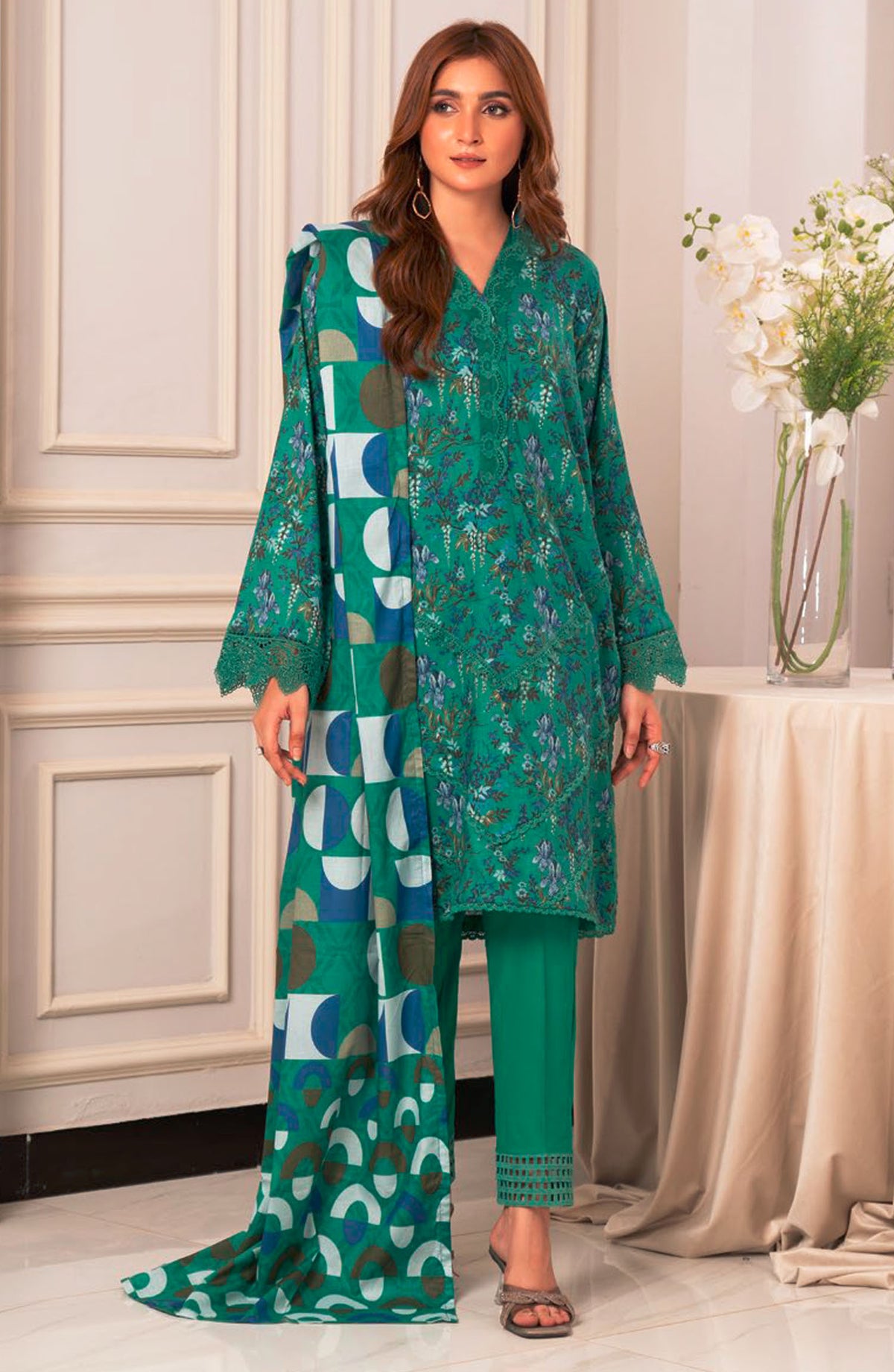 Lara by Johra Embroidered Lawn Unstitched 3 Piece Suit - JH-996 - JH25LPL - Sea Green - Summer Collection