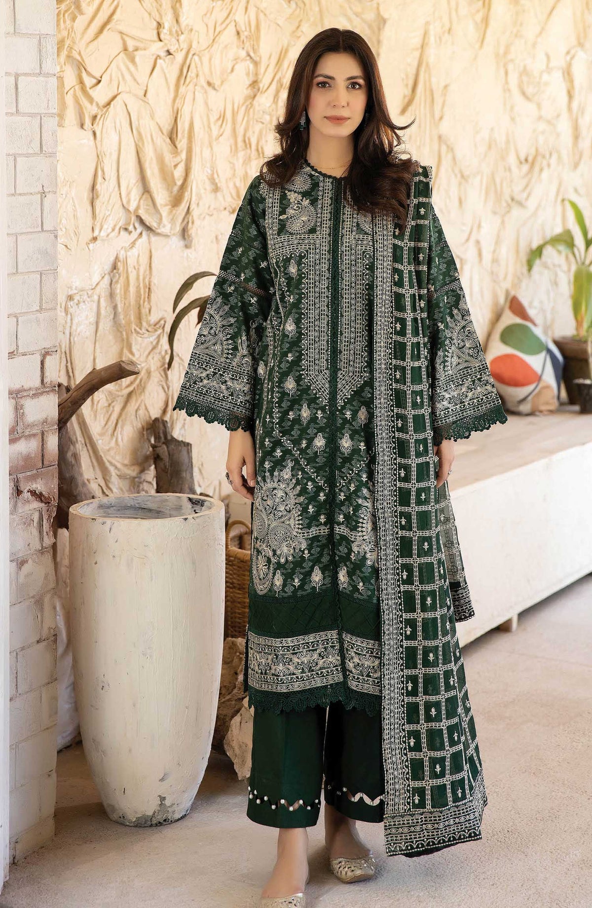 Afsoon by Johra Embroidered Banasri Jacquard Unstitched 3 Piece Suit - JH 570 - JO25ABJ - Green - Festive Collection