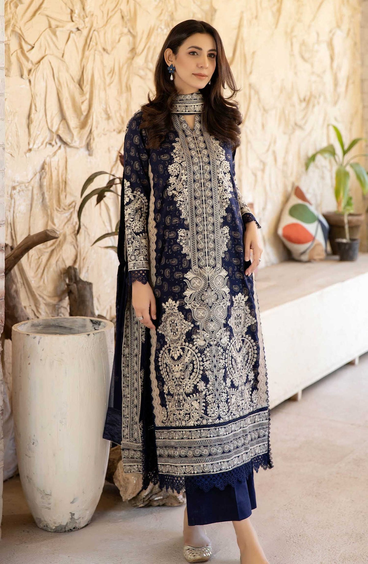 Afsoon by Johra Embroidered Banasri Jacquard Unstitched 3 Piece Suit - JH 571 - JO25ABJ - Blue - Festive Collection