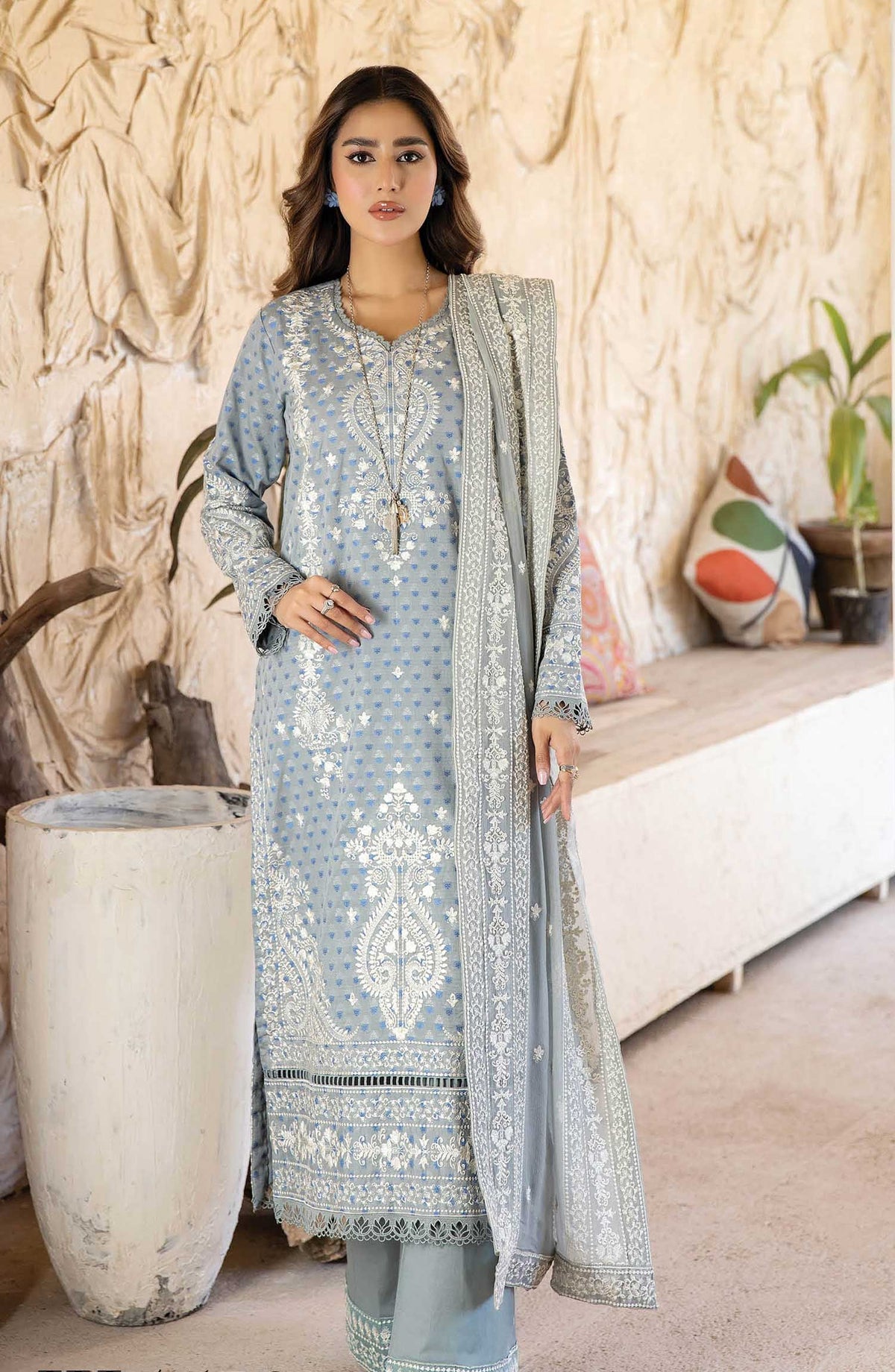Afsoon by Johra Embroidered Banasri Jacquard Unstitched 3 Piece Suit - JH 576 - JO25ABJ - Blue - Festive Collection