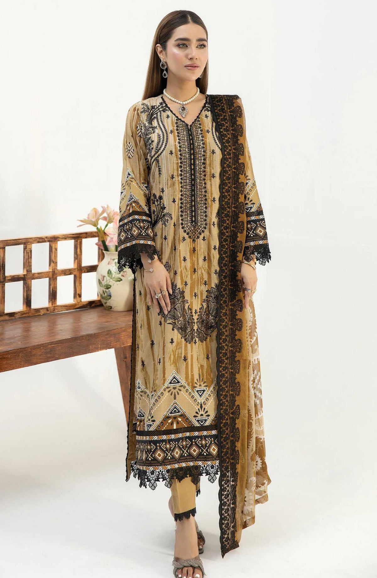 Iyana by Johra Embroidered Lawn Unstitched 3 Piece Suit - JH-914 - JO25IL - Dusty Mustard - Summer Collection