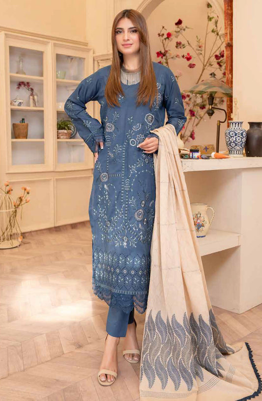 Jhoomar by Riaz Arts Embroidered Lawn Unstitched 3 Piece Suit - D-07 - RA25JHL - Blue - summer Collection