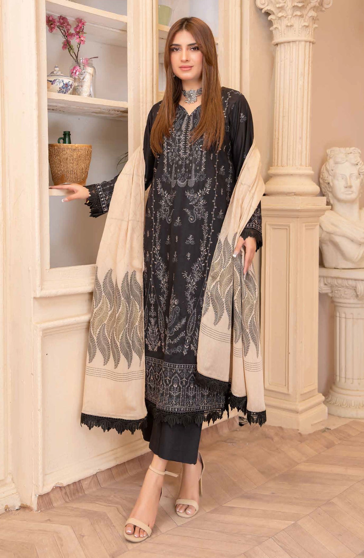 Jhoomar by Riaz Arts Embroidered Lawn Unstitched 3 Piece Suit - D-05 - RA25JHL - Black - summer Collection