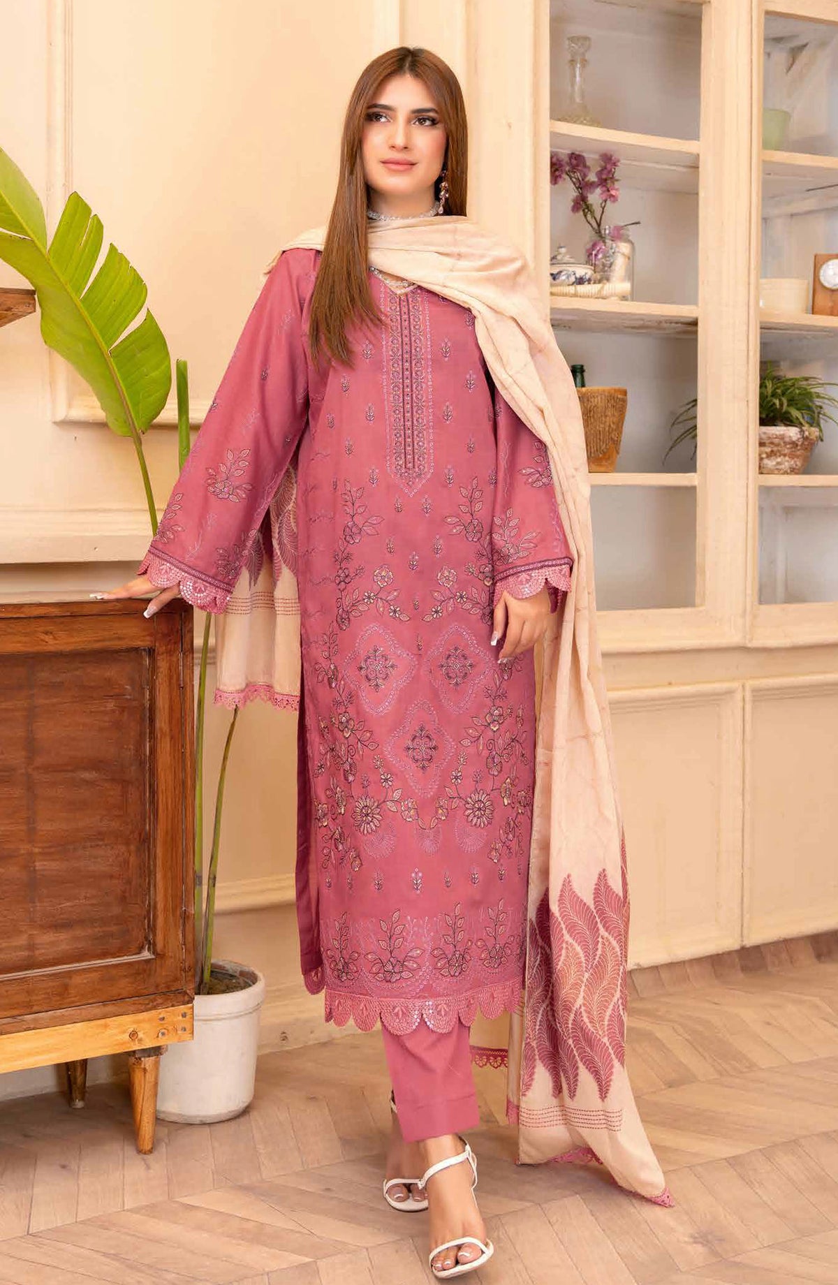 Jhoomar by Riaz Arts Embroidered Lawn Unstitched 3 Piece Suit - D-01 - RA25JHL - Pink - summer Collection