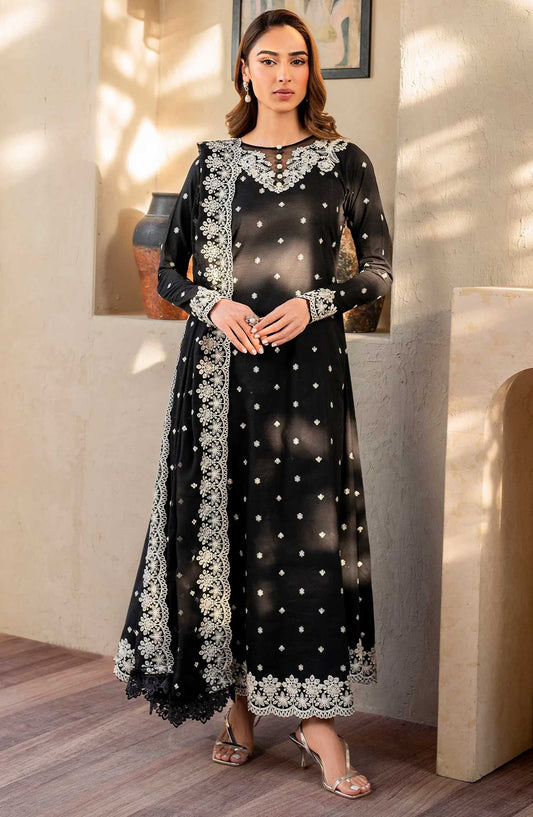 Zarif Embroidered Jacquard Stitched 3 Piece Suit - Julian - ZF25EL - Black - Summer Collection