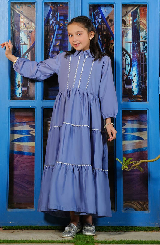 Amna Khadija Mommy N Me Solid Cotton Stitched Frock - AK25BM - K-01 - Blue - Summer Collection