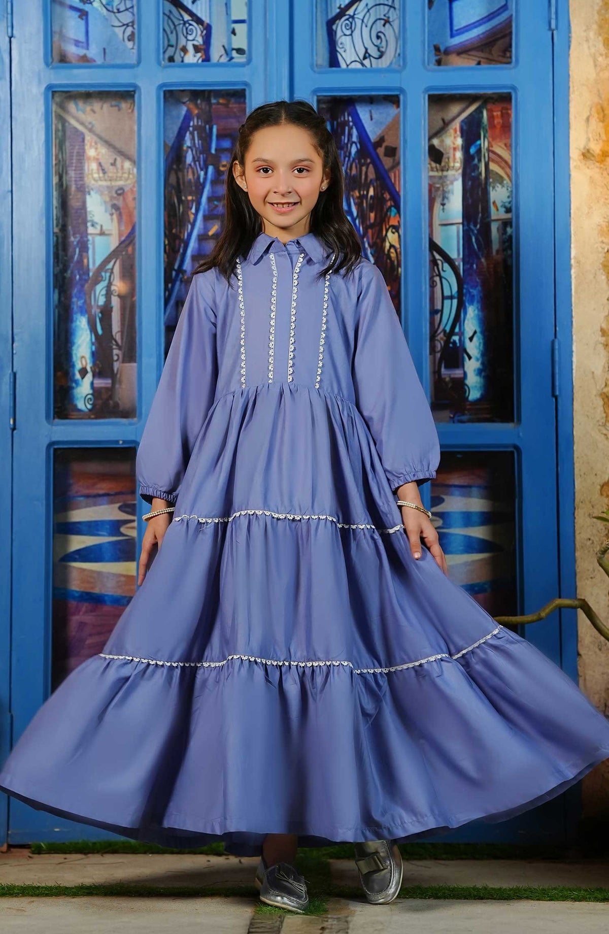 Amna Khadija Mommy N Me Solid Cotton Stitched Frock - AK25BM - K-01 - Blue - Summer Collection