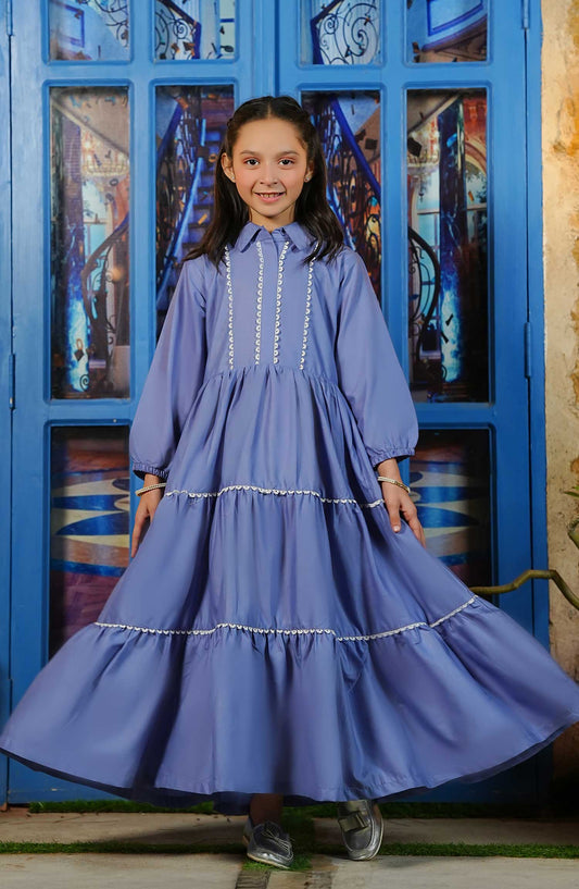 Amna Khadija Mommy N Me Solid Cotton Stitched Frock - AK25BM - K-01 - Blue - Summer Collection