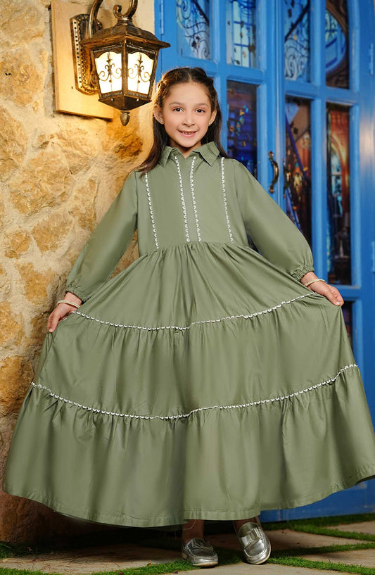 Amna Khadija Mommy N Me Solid Cotton Stitched Frock - AK25BM - K-03 - Green - Summer Collection