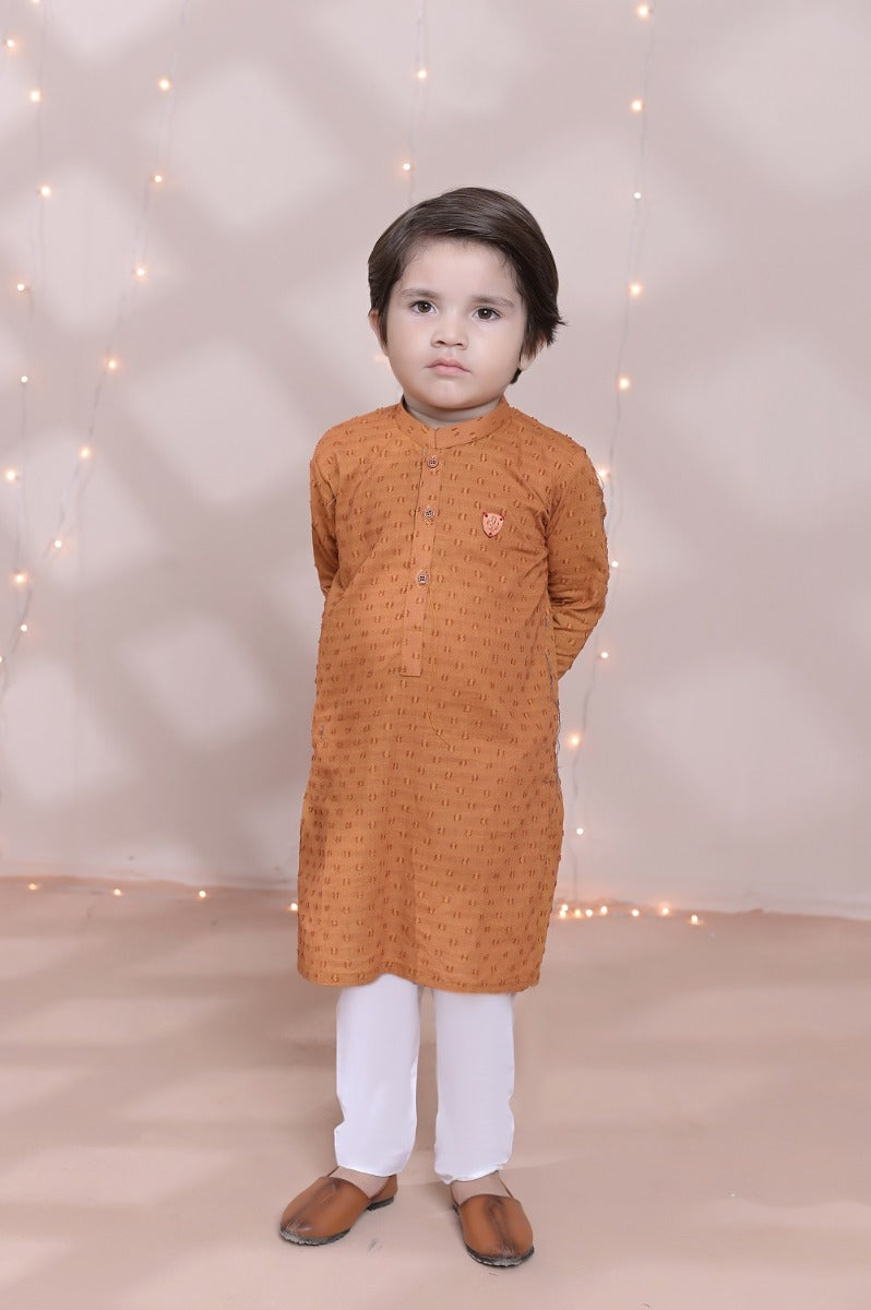 Exclusive Kids Kurta Pyjama Collection - K 16 Dotted Mustard