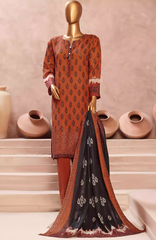 HZ Khaddar Embroidered 3 PCS  RTW Vol 02 - KE-907 RUST