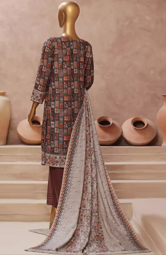 HZ Khaddar Embroidered 3 PCS  RTW Vol 02 - KE-912 RUST BROWN