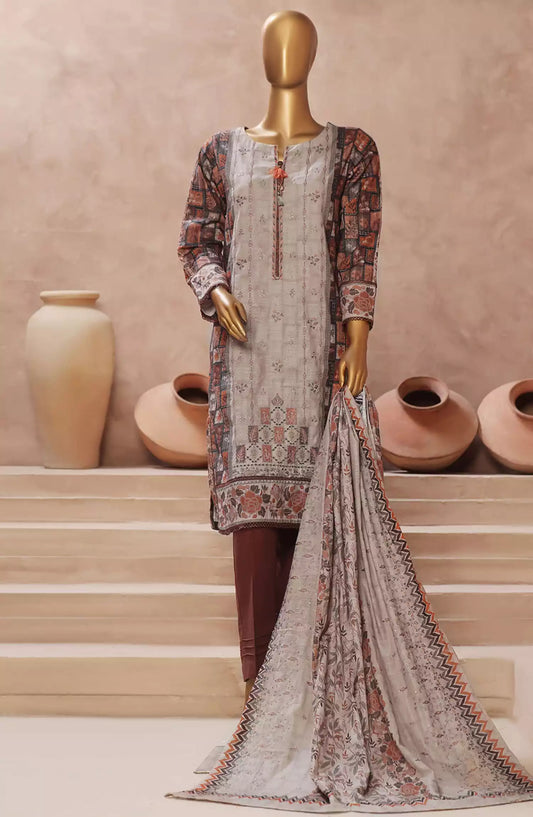 HZ Khaddar Embroidered 3 PCS  RTW Vol 02 - KE-912 RUST BROWN