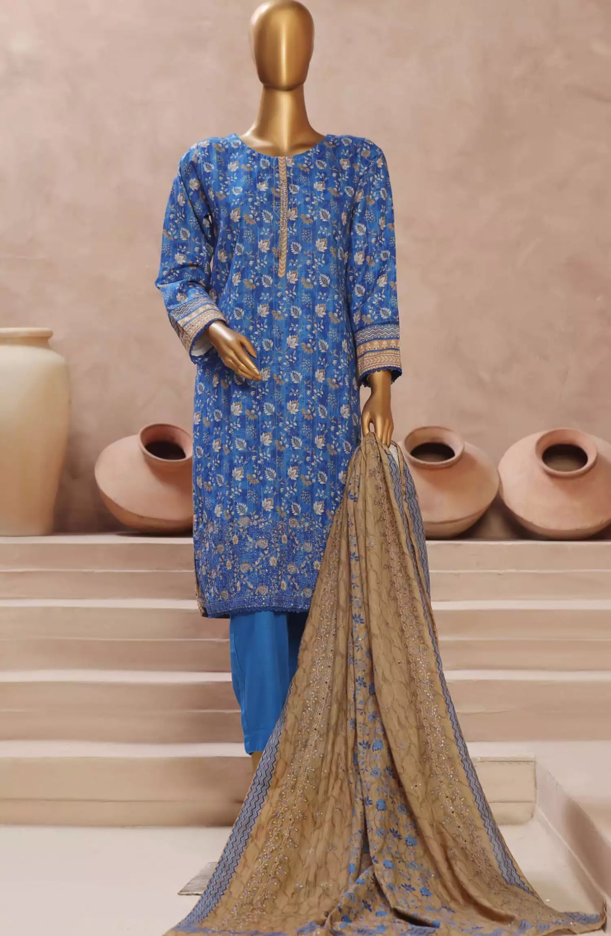 HZ Khaddar Embroidered 3 PCS  RTW Vol 02 - KE-913 BLUE