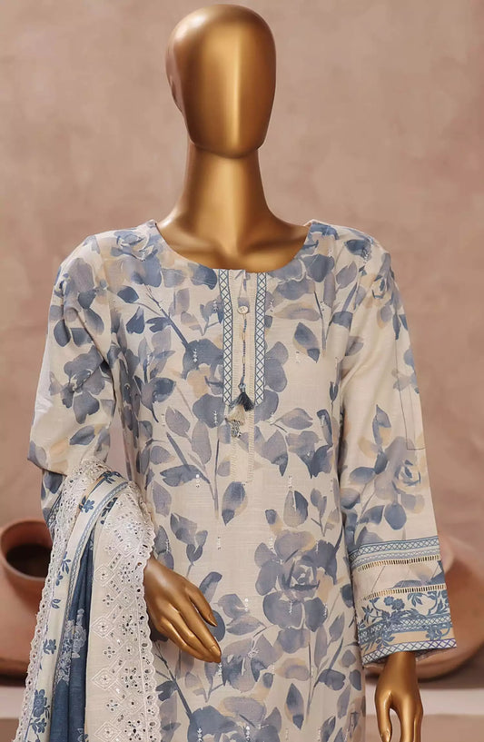 HZ Khaddar Embroidered 3 PCS  RTW Vol 02 - KE-915 BEIGE BLUE