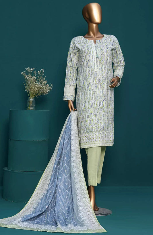 HZ Khaddar RTW Printed Embroidered Chikankari Collection - KE-917-OFF WHITE MULTI