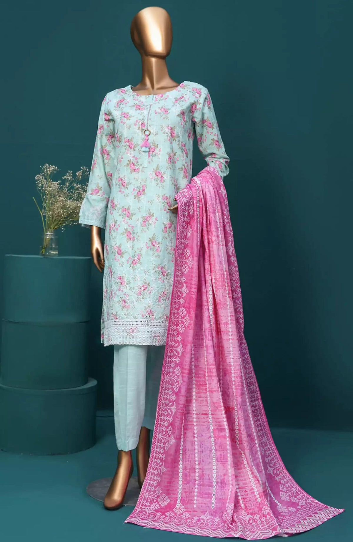 HZ Khaddar RTW Printed Embroidered Chikankari Collection - KE-918-SEA GREEN