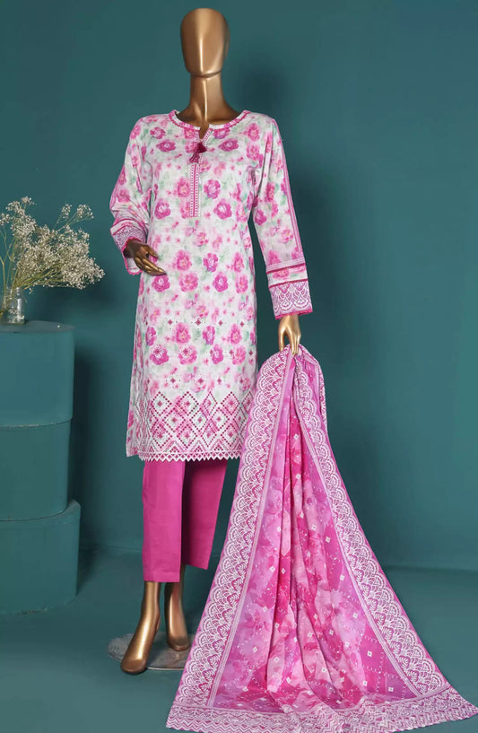 HZ Khaddar RTW Printed Embroidered Chikankari Collection - KE-919-PASTEL PINK