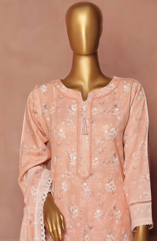 HZ RTW Khaddar Printed Embroidered Chikankari with Embroidered Dupatta Vol 11 - KE-922 PASTEL PEACH