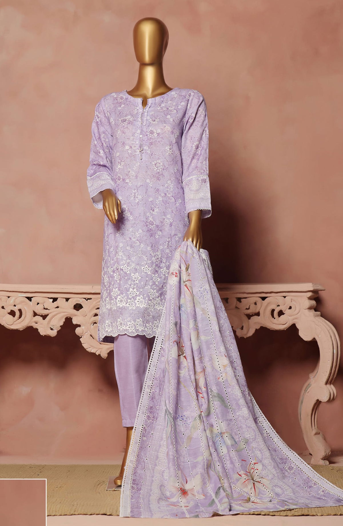 HZ RTW Khaddar Printed Embroidered Chikankari with Embroidered Dupatta Vol 11 - KE-923 LAVENDER