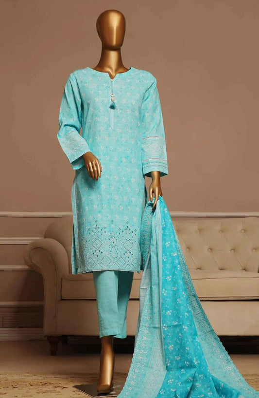HZ Khaddar Embroidered RTW 3Pc with CutWork Dupatta - Vol 1 - KE 902 BLUE