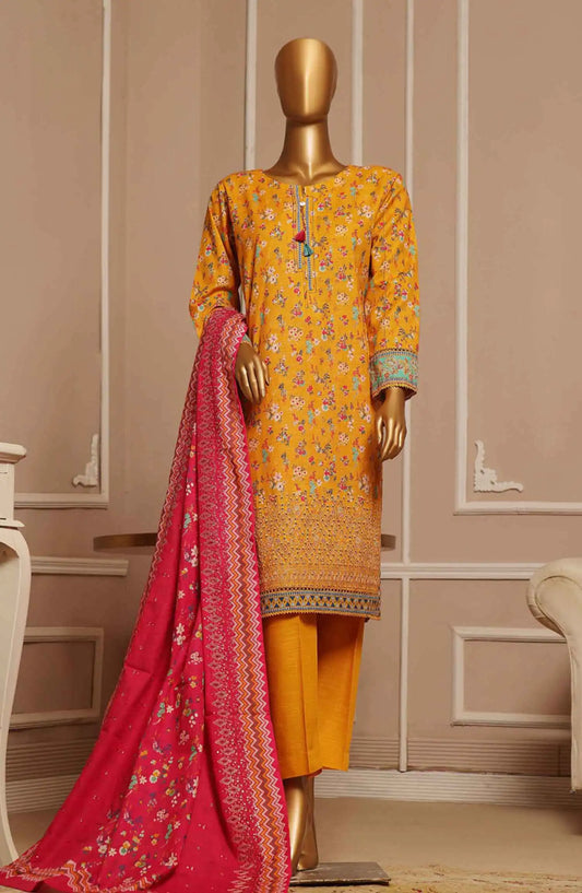 HZ Khaddar Embroidered RTW 3Pc with CutWork Dupatta - Vol 1 - KE 905 MUSTARD