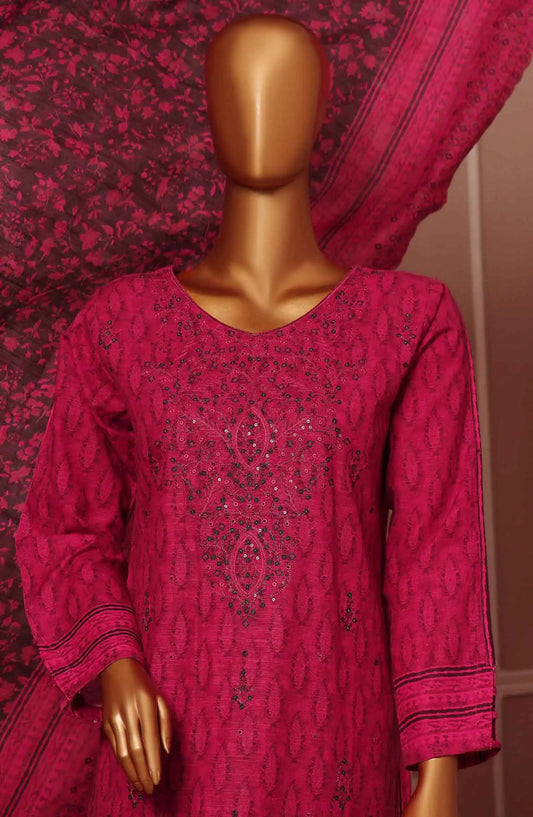 HZ Khaddar Embroidered RTW 3Pc with CutWork Dupatta - Vol 1 - KE 906 MAGENTA
