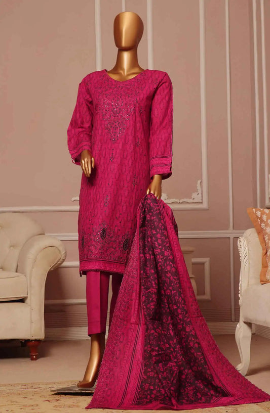 HZ Khaddar Embroidered RTW 3Pc with CutWork Dupatta - Vol 1 - KE 906 MAGENTA