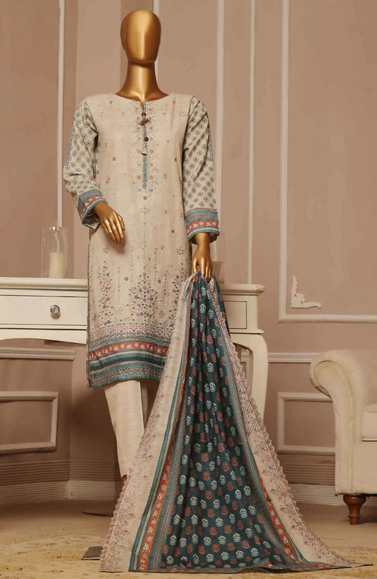 HZ Khaddar Embroidered RTW 3Pc with CutWork Dupatta - Vol 1 - KE 908 BEIGE