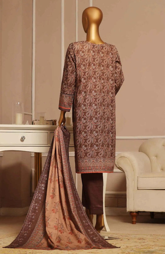 HZ Khaddar Embroidered RTW 3Pc with CutWork Dupatta - Vol 1 - KE 910 BROWN