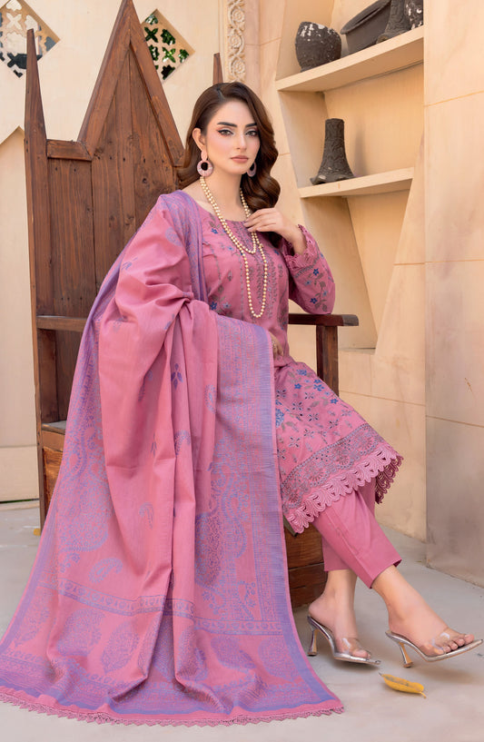 Khwaish by Riaz Arts Embroidered Lawn Unstitched 3 Piece Suit - D-04 - RA25ELS - Pink - Summer Collection