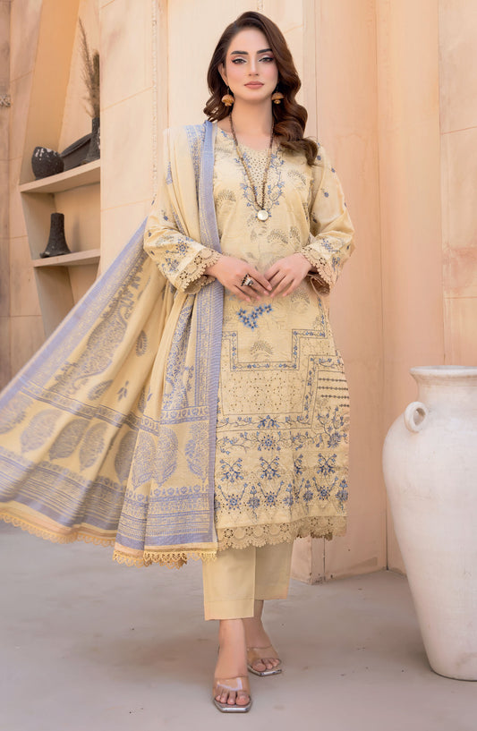 Khwaish by Riaz Arts Embroidered Lawn Unstitched 3 Piece Suit - D-03 - RA25ELS - Mustard - Summer Collection