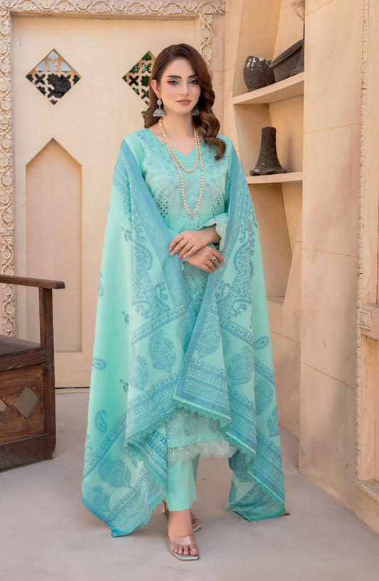 Khwaish by Riaz Arts Embroidered Lawn Unstitched 3 Piece Suit - D-02 - RA25ELS - Green - Summer Collection