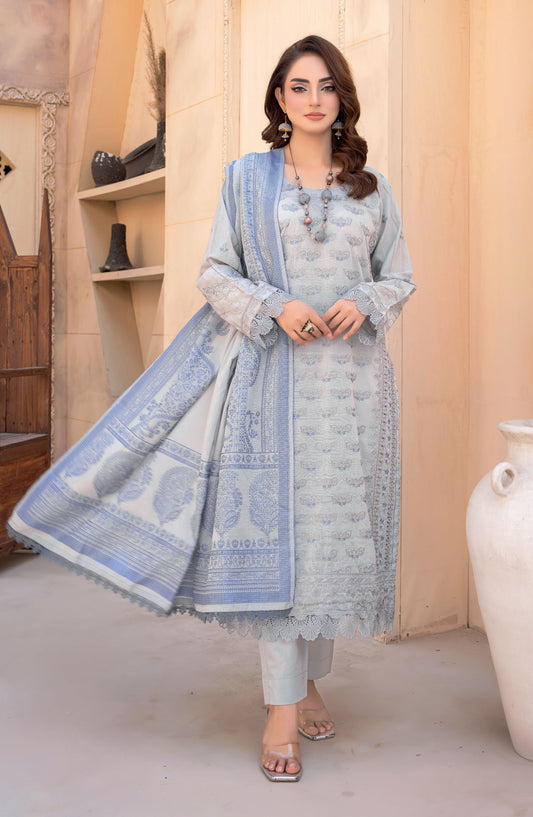 Khwaish by Riaz Arts Embroidered Lawn Unstitched 3 Piece Suit - D-01 - RA25ELS - Blue - Summer Collection