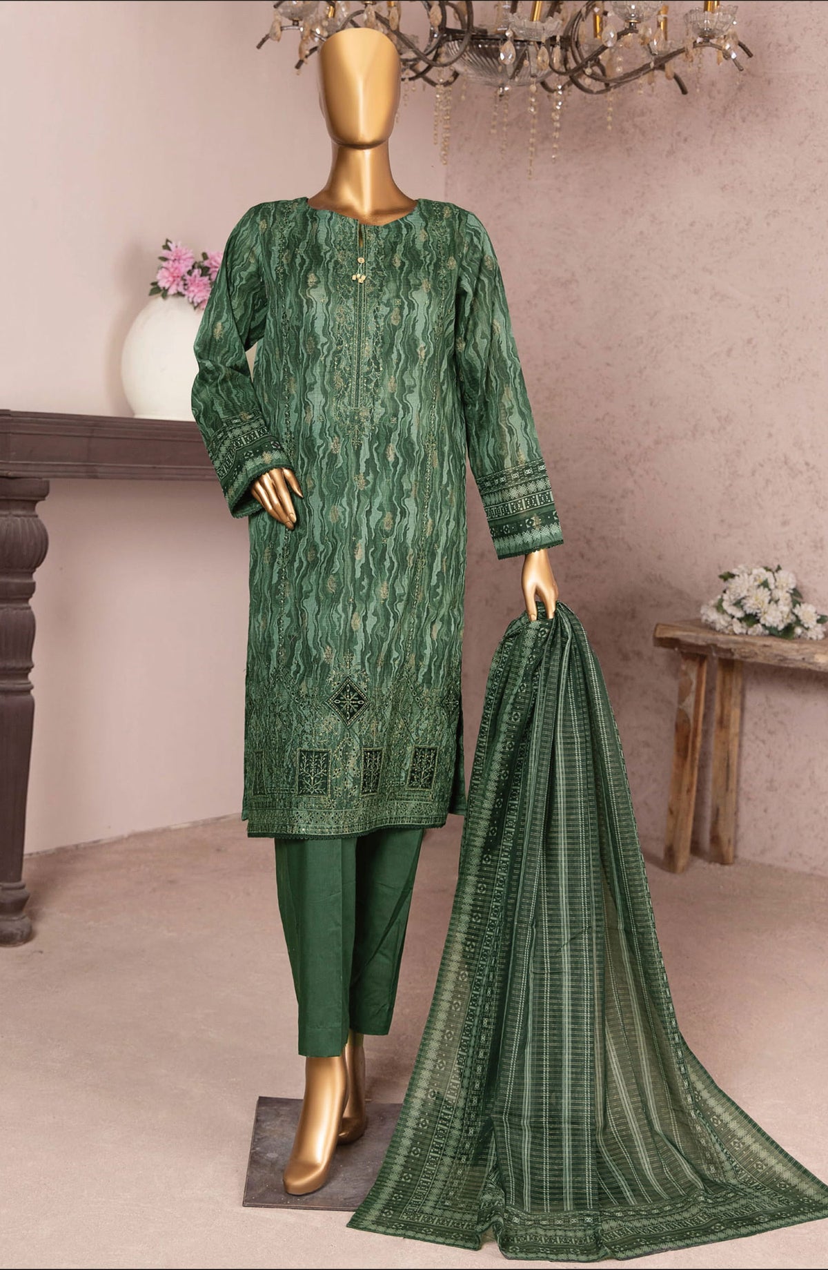 HZ Kalamkari Jacquard Embroidered Unstitched Collection - KJE-07