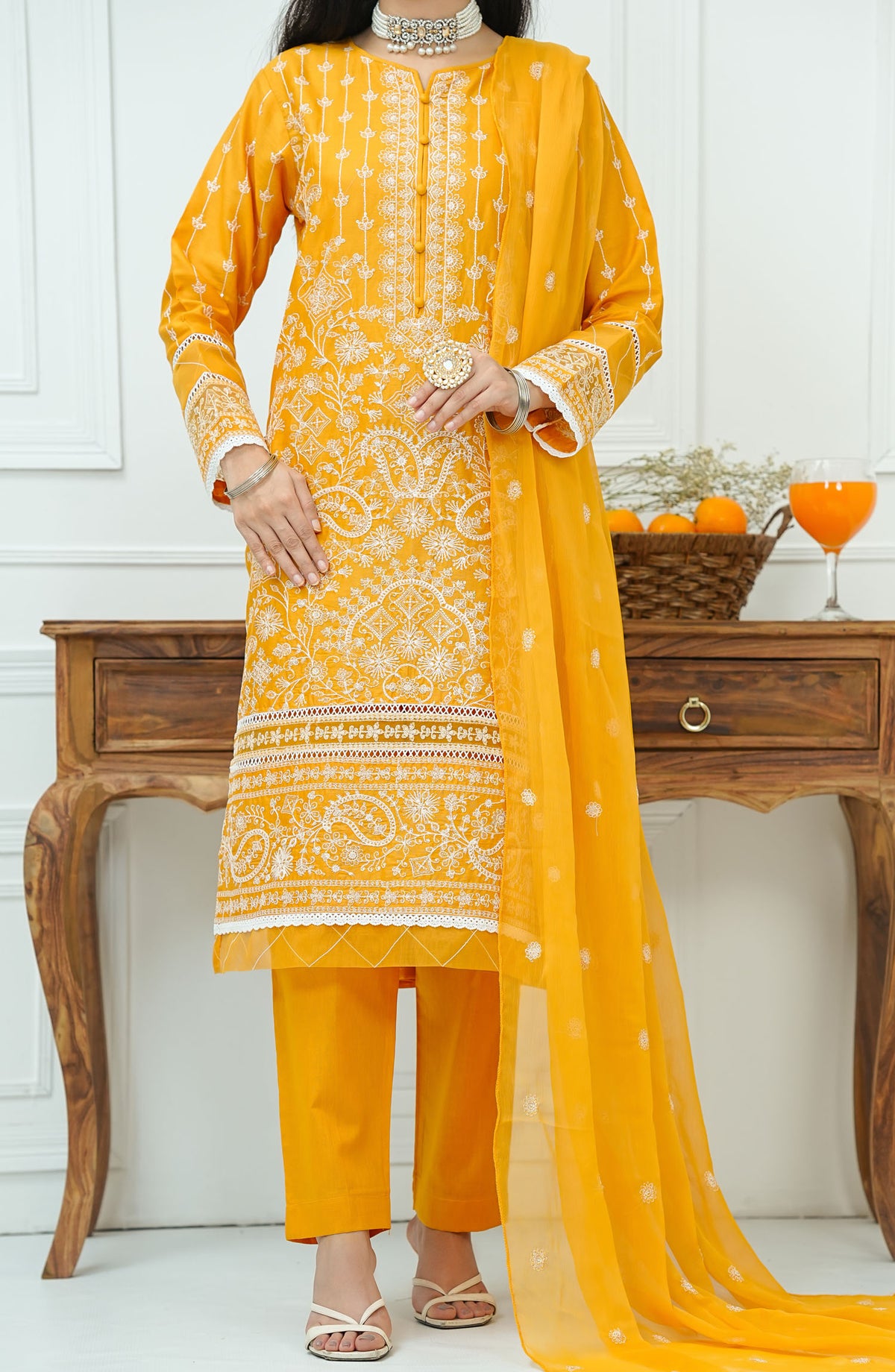 Kastoor by Amna Khadija Embroidered Lawn Stitched 3 Piece Suit - KLP-01 - AM25KSL - Orange - Summer Collection