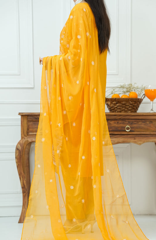 Kastoor by Amna Khadija Embroidered Lawn Stitched 3 Piece Suit - KLP-01 - AM25KSL - Orange - Summer Collection