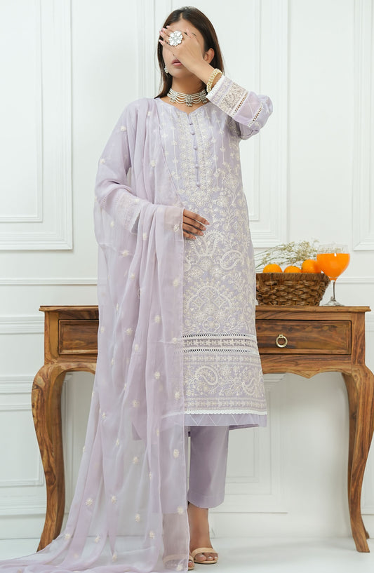 Kastoor by Amna Khadija Embroidered Lawn Stitched 3 Piece Suit - KLP-02 - AM25KSL - Grey - Summer Collection