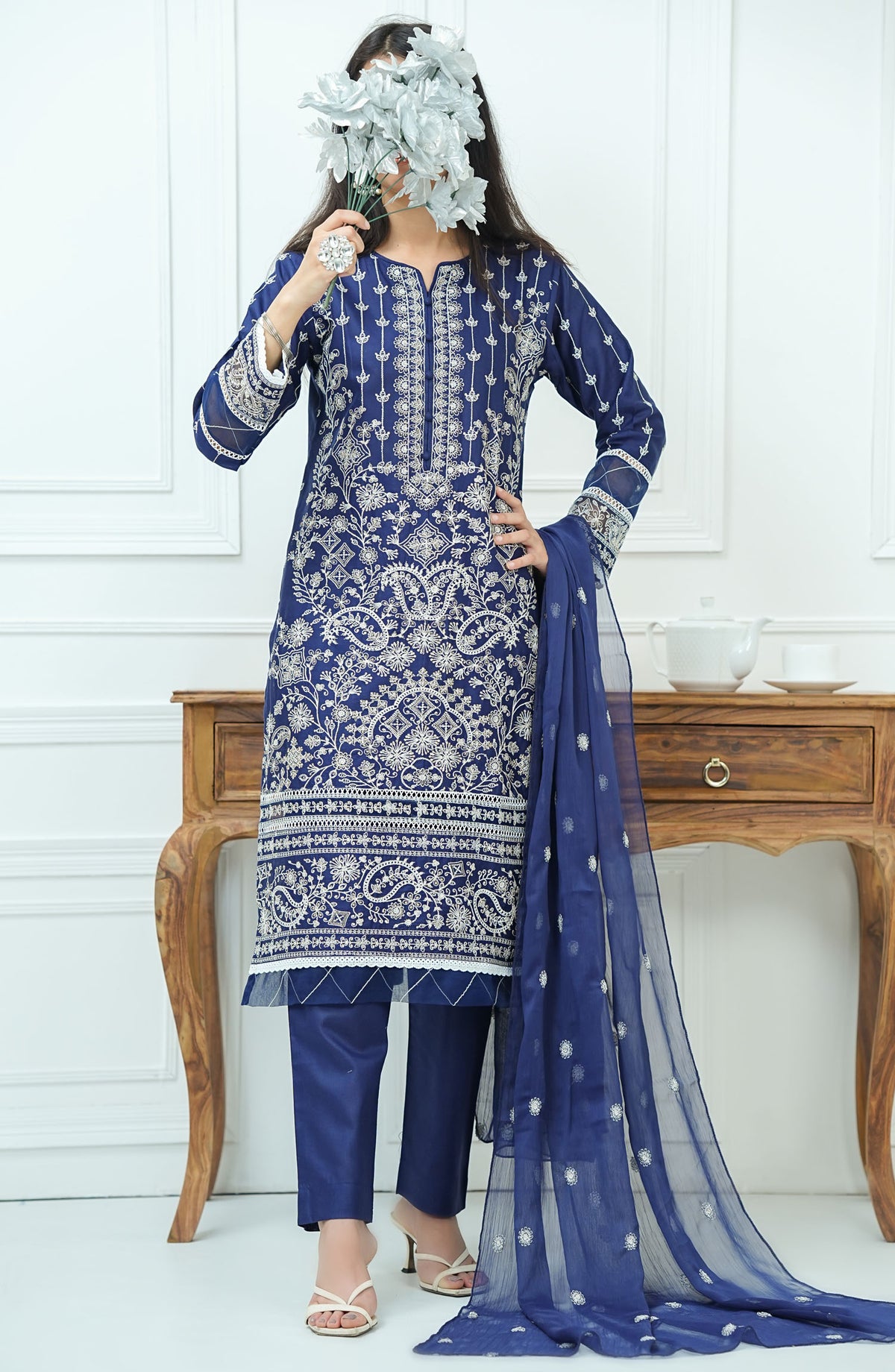 Kastoor by Amna Khadija Embroidered Lawn Stitched 3 Piece Suit - KLP-03 - AM25KSL - Blue - Summer Collection