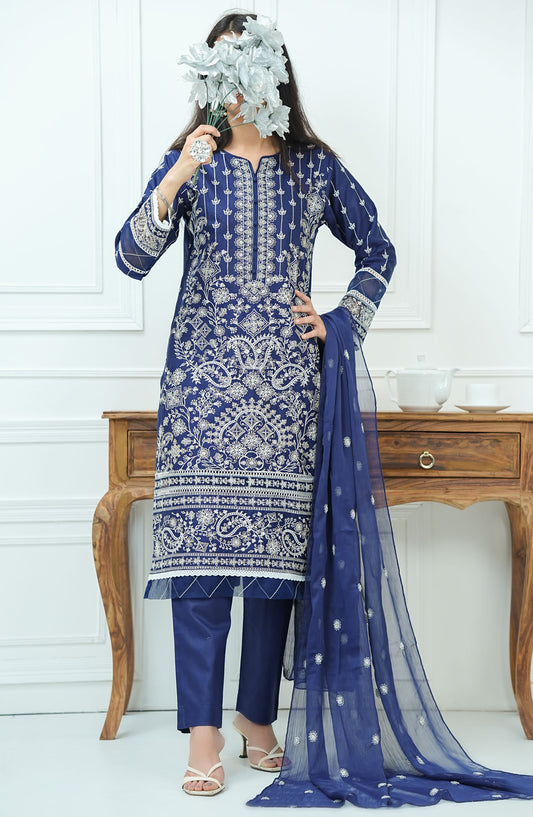 Kastoor by Amna Khadija Embroidered Lawn Stitched 3 Piece Suit - KLP-03 - AM25KSL - Blue - Summer Collection