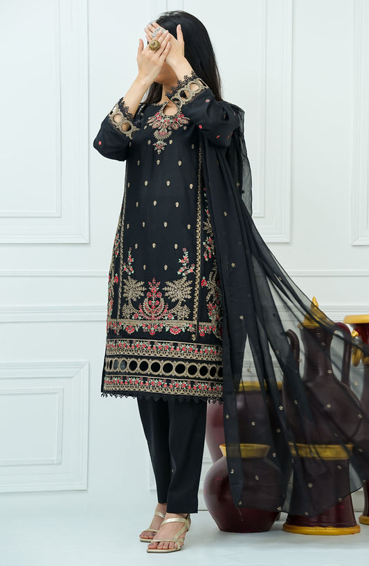 Kastoor by Amna Khadija Embroidered Cotton Stitched 3 Piece Suit - KLP-07 - AM25KSLV2 - Black - Summer Collection