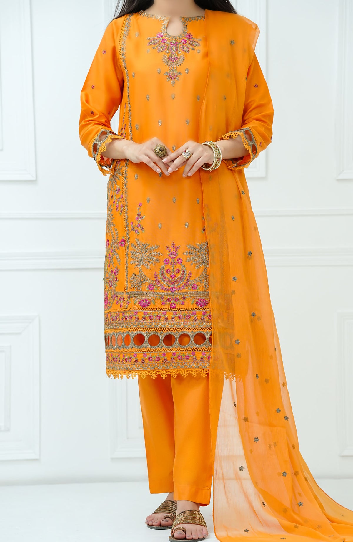Kastoor by Amna Khadija Embroidered Cotton Stitched 3 Piece Suit - KLP-10 - AM25KSLV2 - Orange - Summer Collection