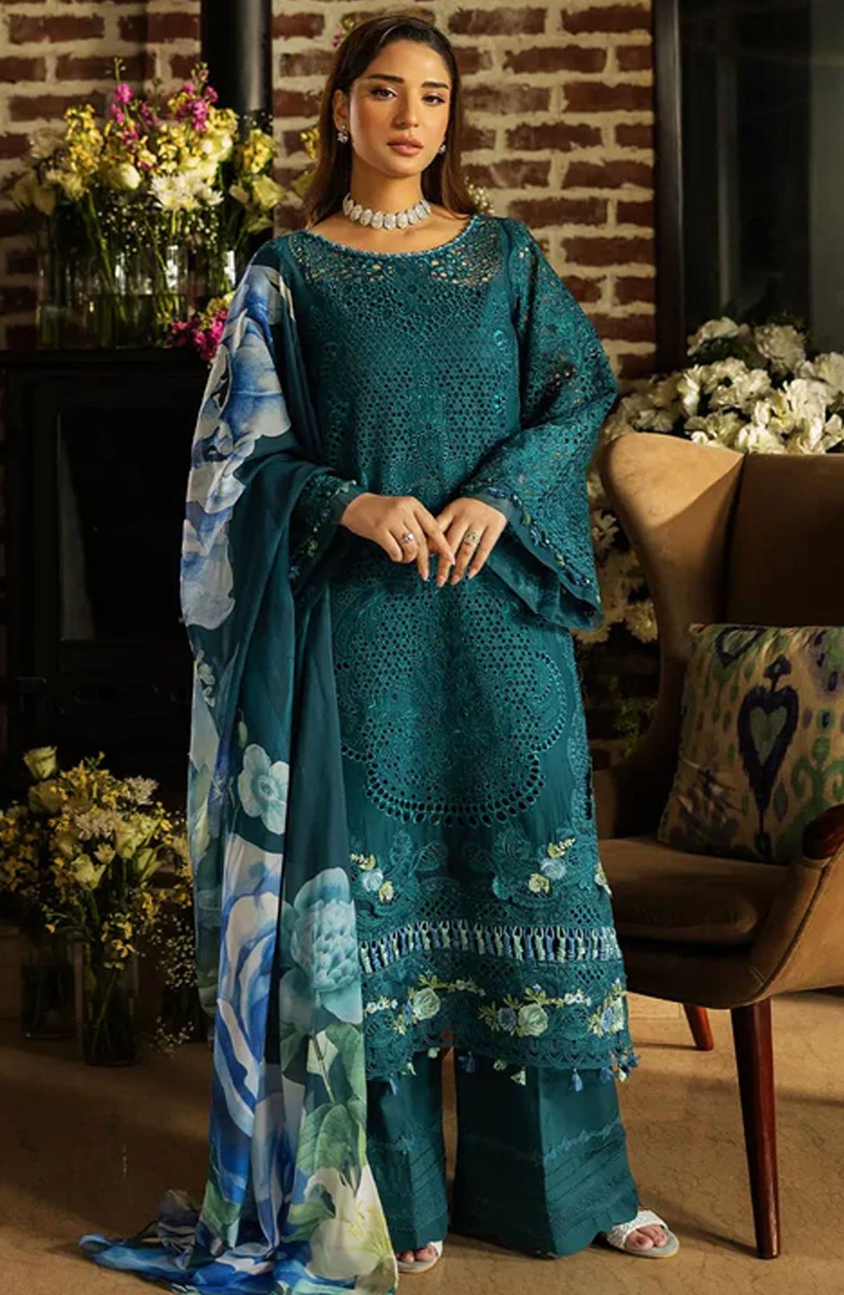 Kahf Embroidered Lawn Unstitched 3 Piece Suit - KLR-06 Whimsy - KHP25LL - Green - Summer Collection