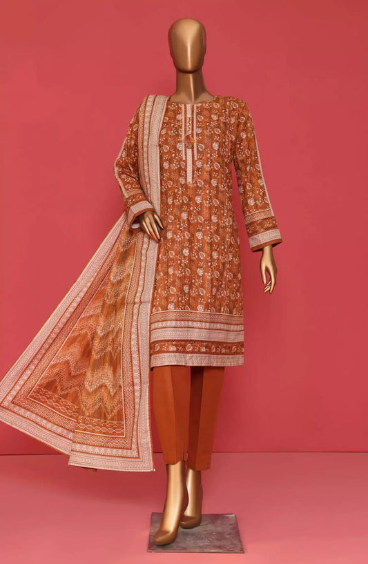 HZ RTW Wintry Prints 3 Pcs Khaddar Series Vol 01-KP-101 CRUNCHY RUST
