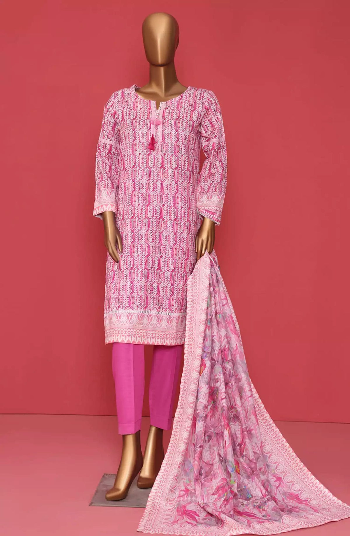 HZ RTW Wintry Prints 3 Pcs Khaddar Series Vol 01-KP-102 CANDY PINK