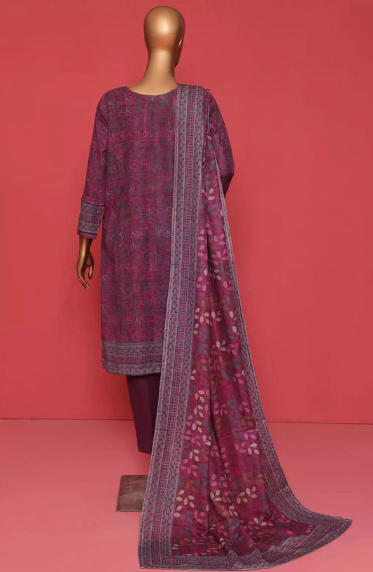 HZ RTW Wintry Prints 3 Pcs Khaddar Series Vol 01-KP-103 MEGENTA GREY