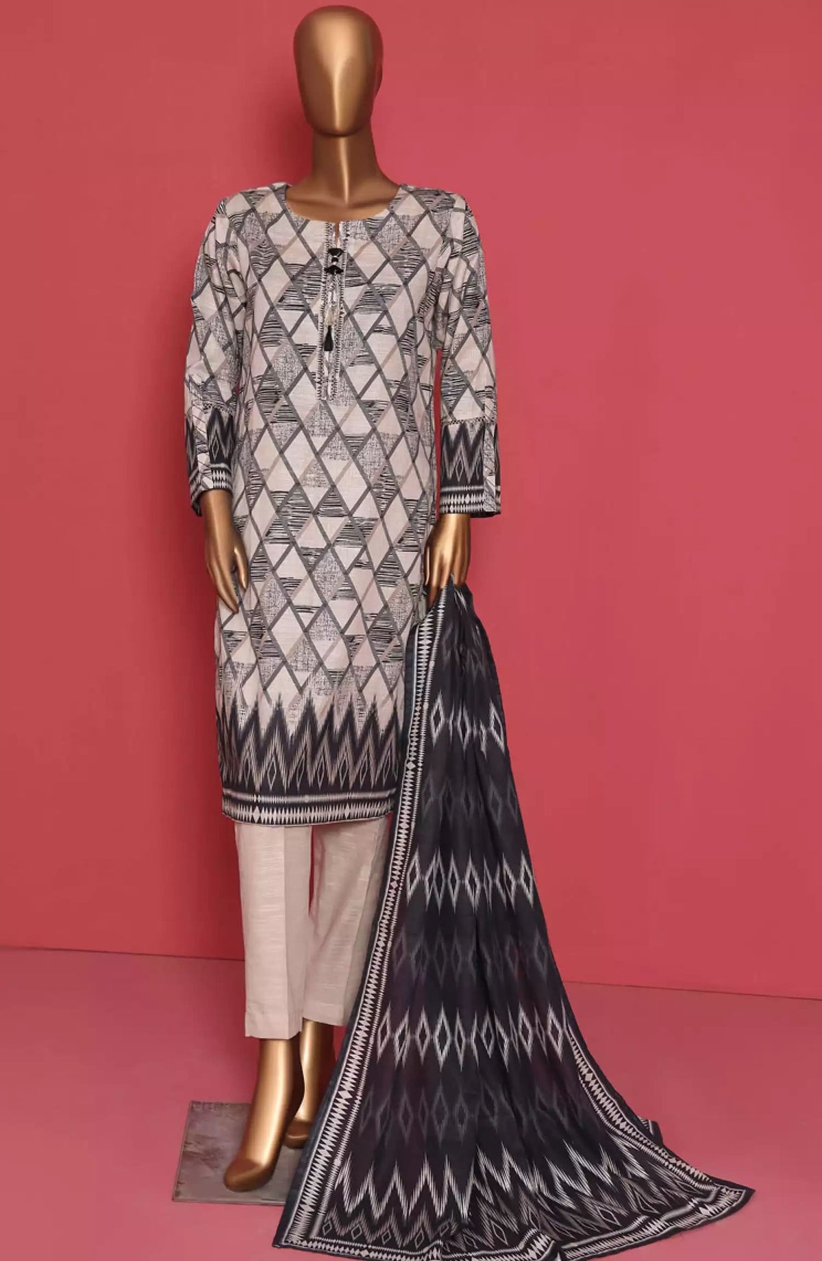 HZ RTW Wintry Prints 3 Pcs Khaddar Series Vol 01-KP-106 TEA BEIGE