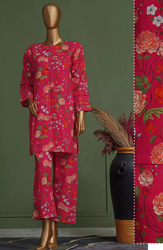 HZ Basics Printed Khaddar Co Ords RTW Vol 01 - KPC-905 BRIGHT PINK